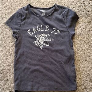 Like new American Eagle “Eagle 77” graphics ribbed tee size XS gray white tiger